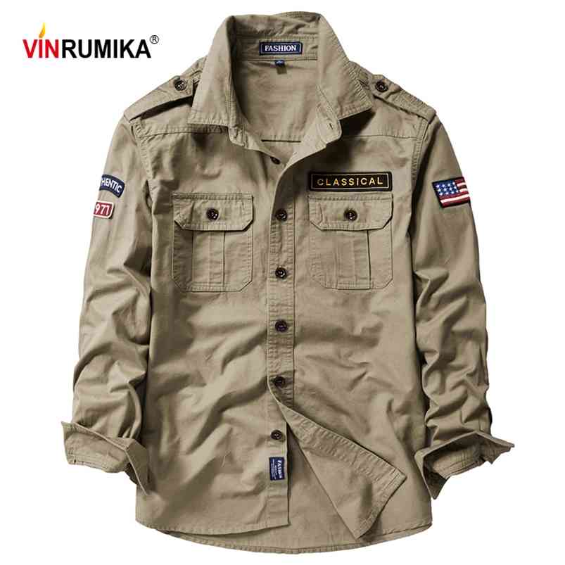 Autumn Spring Men Military Casual Style 100% Pure Cotton Khaki Long Sleeve Shirt Male Army green Shirts Black Blue Tops 210721
Autumn Spring Men Military Casual Style 100% Pure Cotton Khaki Long Sleeve Shirt Male Army green Shirts Black Blue Tops 210721