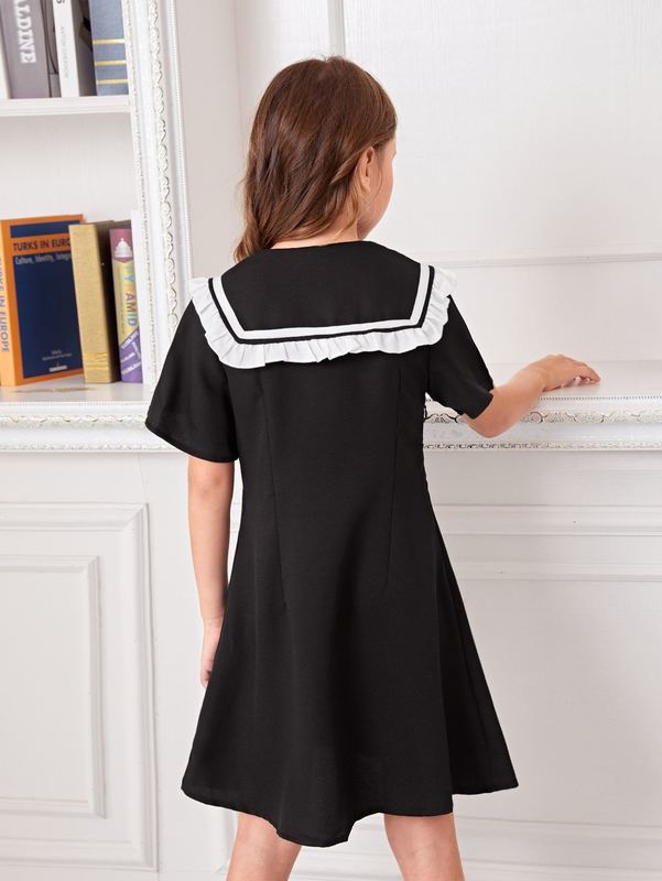 Girls Sailor Neck Tie Front Dress SHE