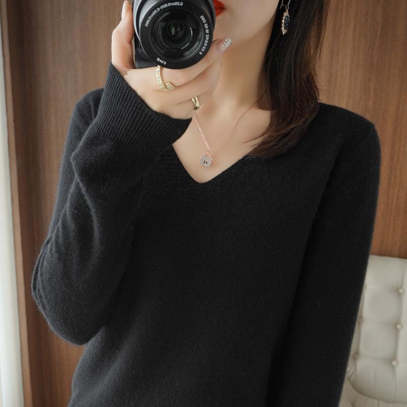 Women's Sweaters Autumn Winter Cashmere Sweater Women Keep Warm V-neck Pullovers Knitting Fashion Korean Long Sleeve Loose Tops