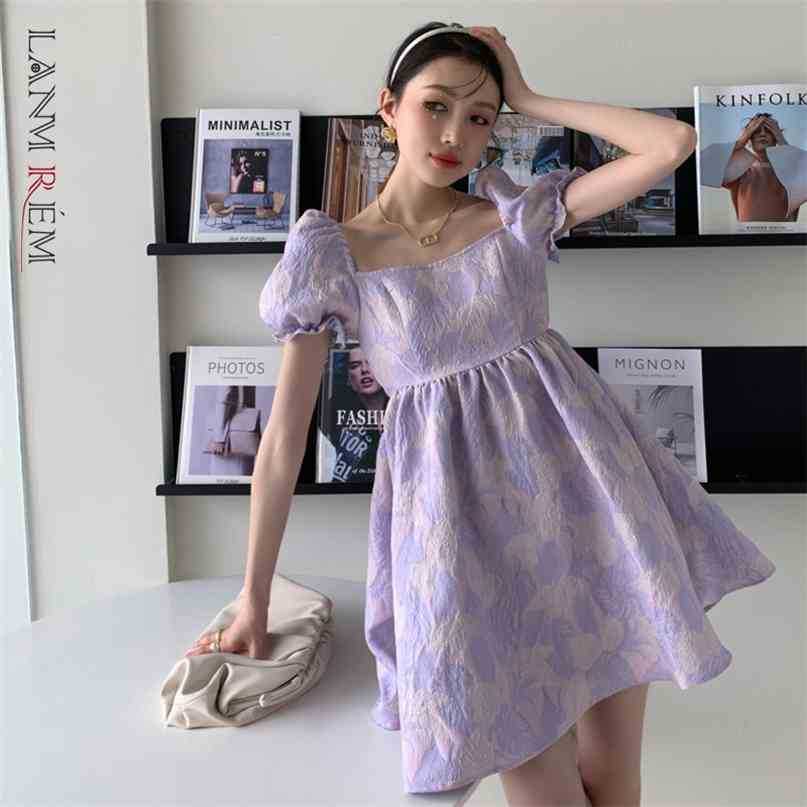 Women Square Collar Print Bubble Sleeve Purple Dress Large Size Fit Lady Fashion Summer Arrivals 2H99 210526
Women Square Collar Print Bubble Sleeve Purple Dress Large Size Fit Lady Fashion Summer Arrivals 2H99 210526