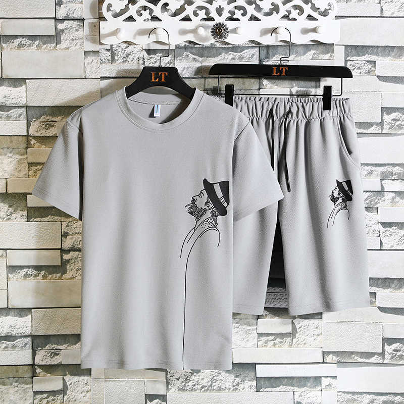 Summer Men's Sets Tracksuit Sportswear Track Suits Male Sweatsuit Short Sleeves T shirt Fashion Leisure 2 Piece Set 7XL 8XL 210603