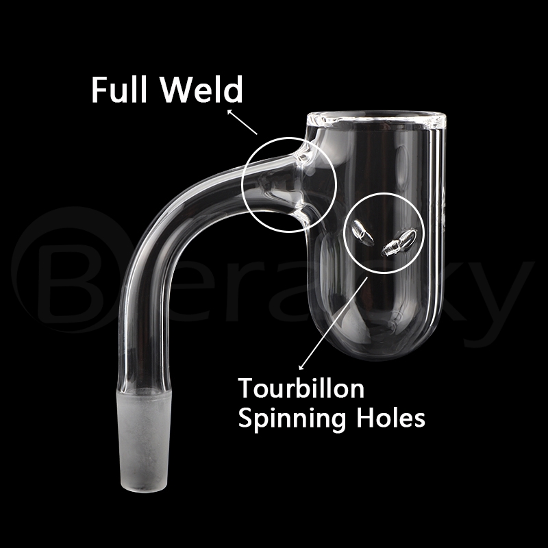 Beracky 25mm OD Fully Weld Round Bottom Quartz Banger With 2pcs Spinning/ Tourbillon Air Holes Beveled Edge Seamless Quartz Bangers Nails