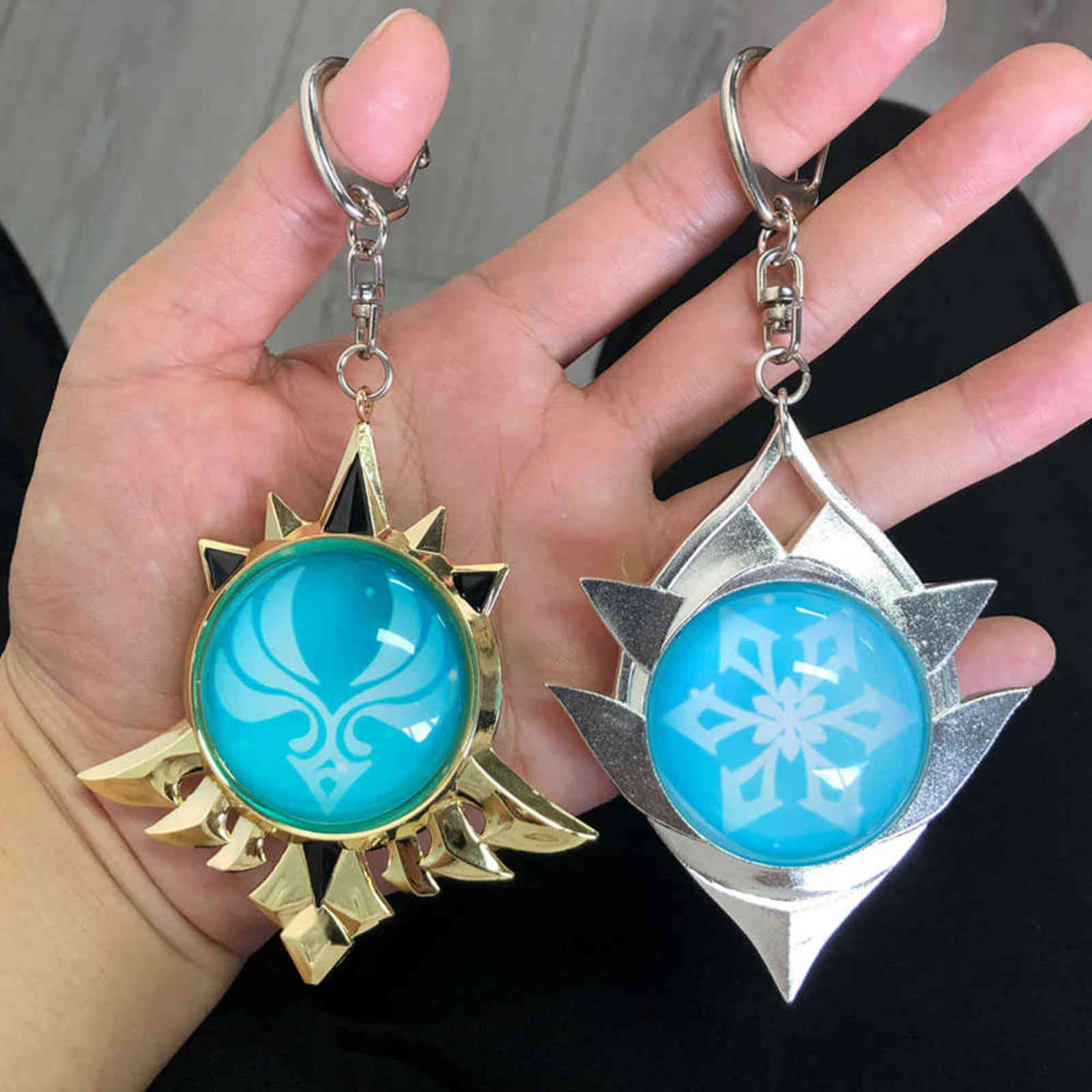 Genshin Impact Eyes Of God Metal KeyChains Trinket Mondstadt Liyue Harbor Anime Accessories Bag Pendant Key Chains High Quality H1126