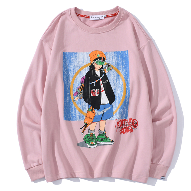 Aolamegs Men Sweatshirt High Street Cool Girl Printed O-Neck Long Sleeve Streetwear Autumn Casual Fashion College Style Pullover 201020