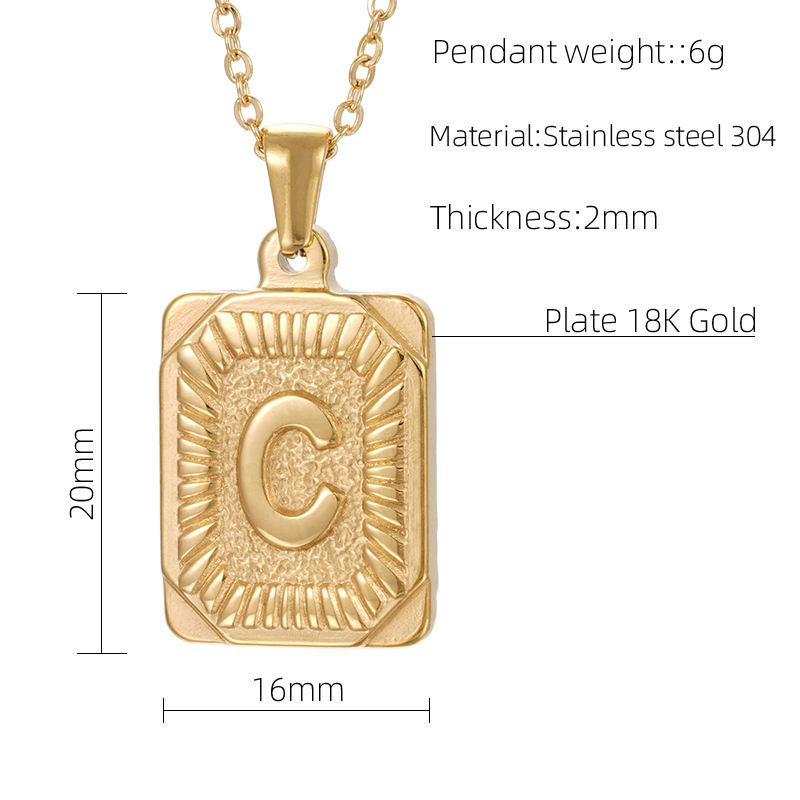 316L Stainless Steel Men Women 26 Capital Letters Pendant Necklace 18K Gold Little Rectangle Fashion Jewelry Lovers Couples Neckla