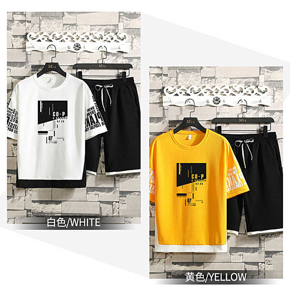 Men's Casual T-Shirt Set Korean Youth Short Sleeve Shorts Summer Sportswear Loose Wear Ventilation Comfortable Deals 210629