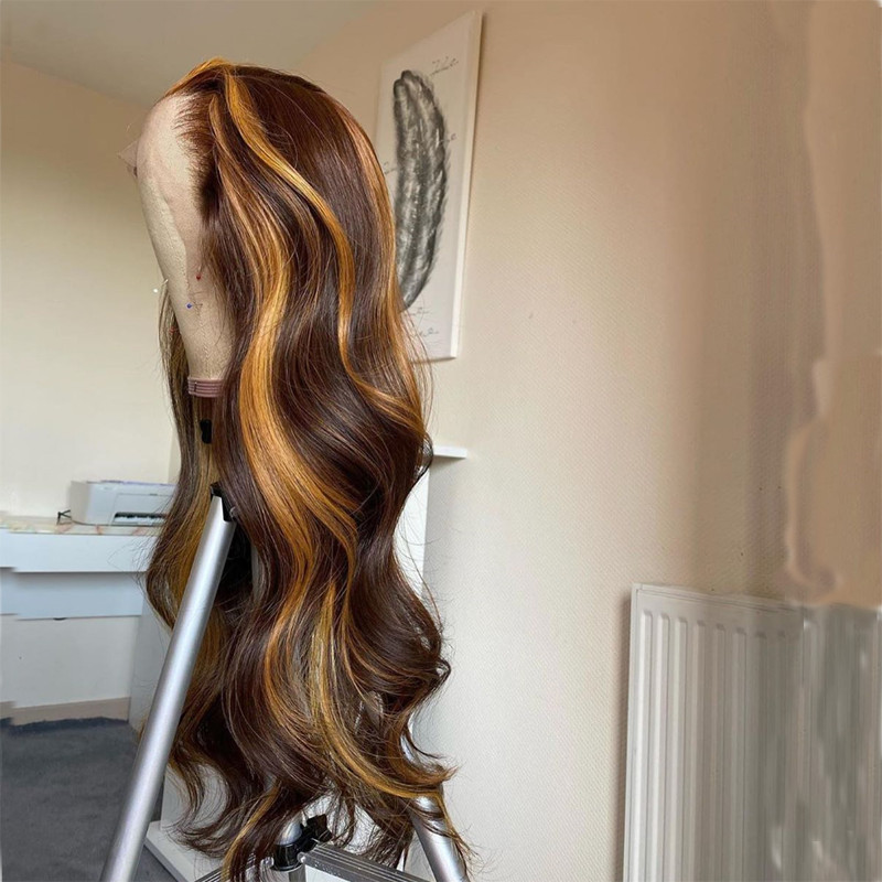 Hot Highlight Wig Brazilian Body Wave Wig Highlight Lace Front Human Hair Wigs Honey Blonde Ombre Lace Front Wig Remy