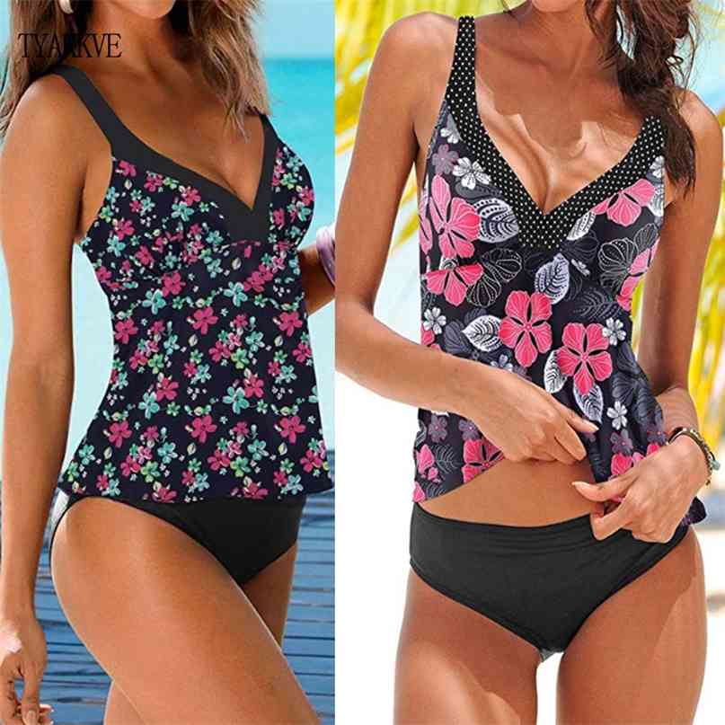 Sexy Tankini Swimsuit Plus Size Women Vintage Push Up Bikini Swimwear Beachwear Print Bathing Suit Female swimming suit 210625