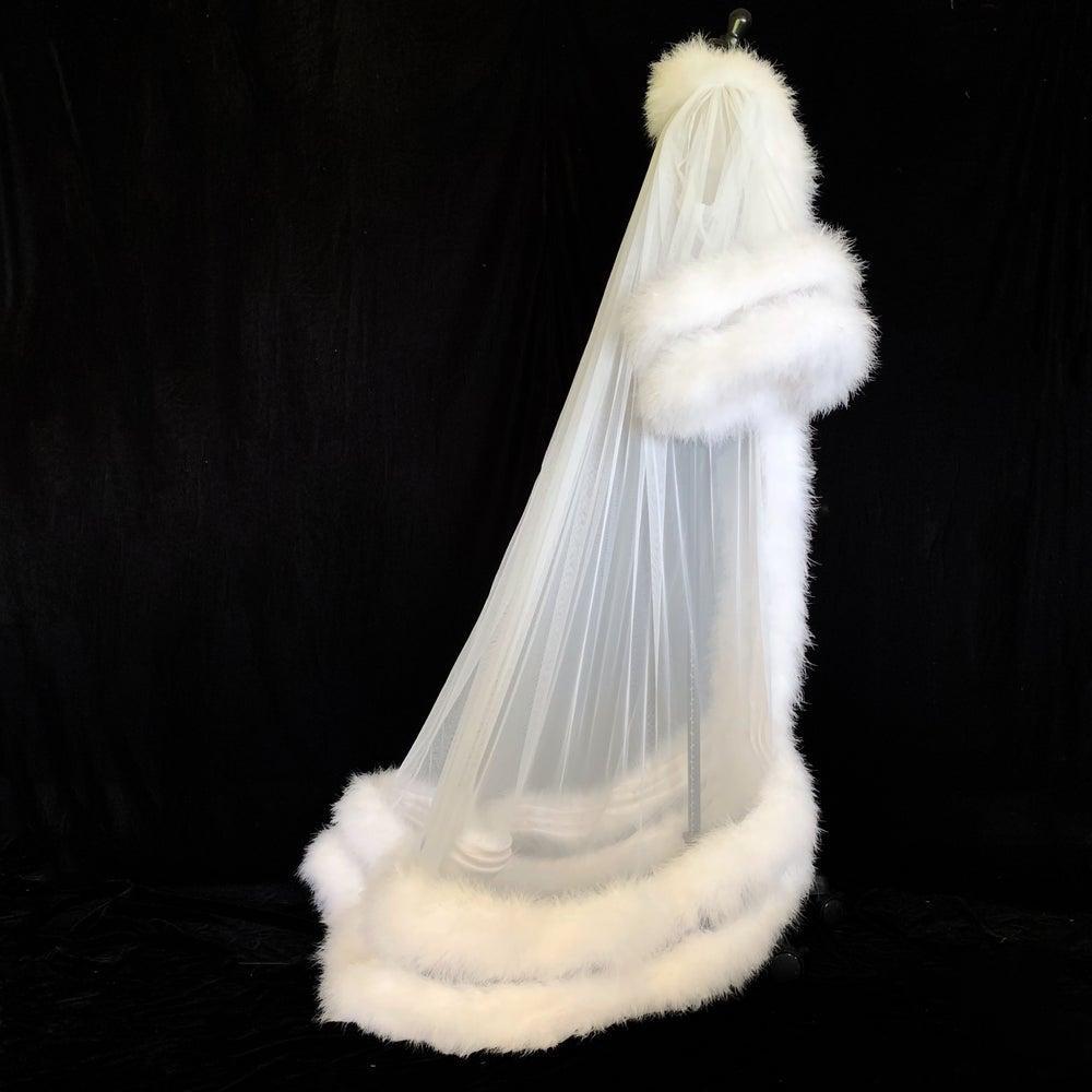 White Double Deluxe Evening Dresses Women Robes Fur Nightgown Bathrobe Sleepwear Bridal Robe Marabou/Charmeuse Dressing Gown Party Gifts Bridesmaid Dr