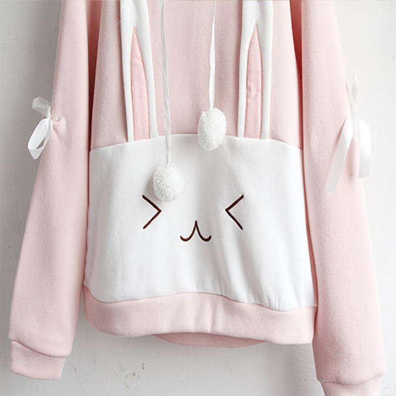 Hoodie Women Cute Bunny Streetwear Long Sleeve Hoodie Lovely Female Rabbit Hoody Sweatshirts Loose Size Lovely LJ201103