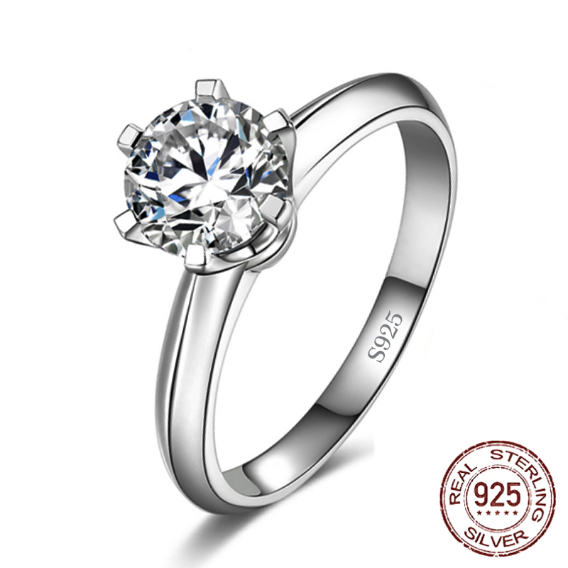 Classic 6 Claws 1 ct Round Lab Diamond Wedding Rings for Women 925 Sterling Silver Fine Jewelry PR017