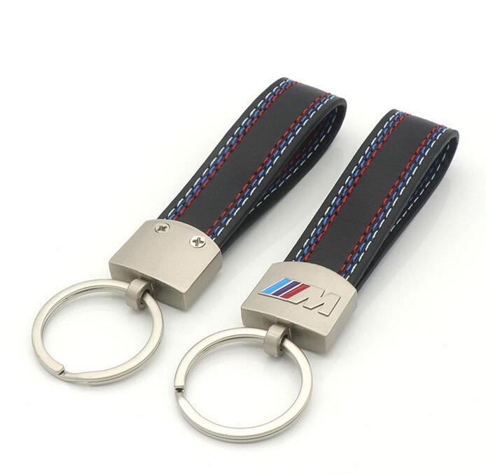 Car styling car sticker emblem Metal Leather Keyring Keychain Belt Chrome with M logo For bmw