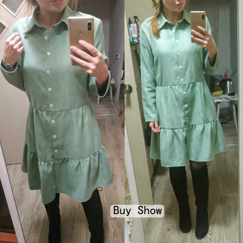 Shirt Dress Long Sleeve Women Clothing Autumn Winter Dress Button Turn-down Collar Ladies A-line Mini Party Dress Vestidos 210630