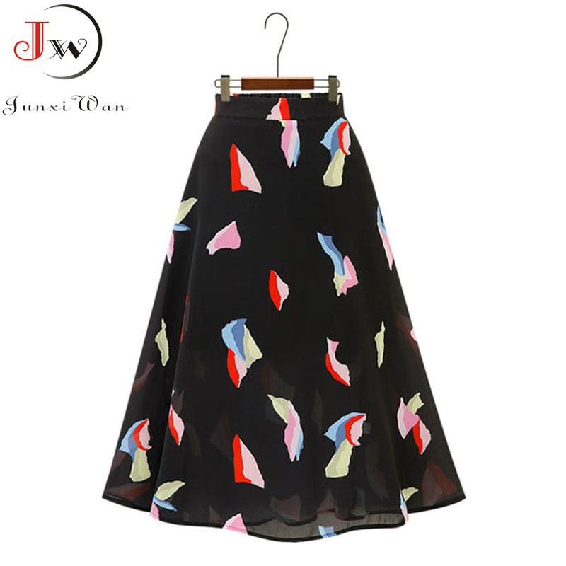 Vintage floral print chiffon skirts women Sprint Summer korean A line Pink streetwear high waist ladies midi skirt 210309