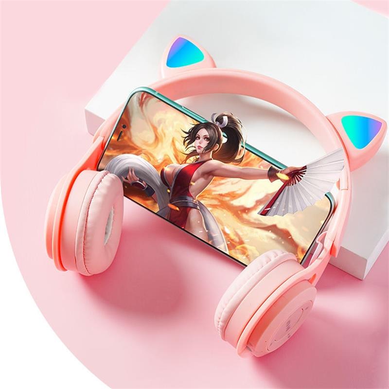 Cartoon Cat Bluetooth Headset Earphones CatEar Portable Wireless Stereo Headphones Candy Color TF Card MP3 Player Foldable Sport 6