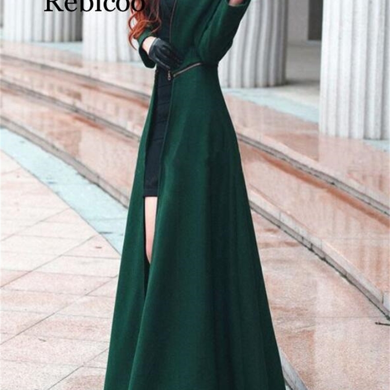Women Wool Blends Autumn And Winter Large Size Goddess Slim Big Swing Split Ends Mopping Long Section Woolen Cloth Coat T200828