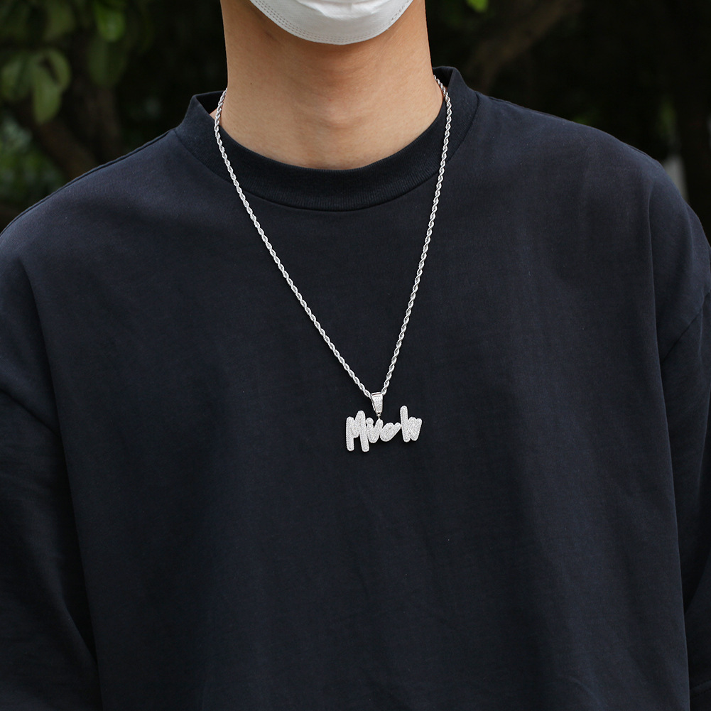 A-Z Custom Name Letters Necklaces Mens Fashion Hip Hop Jewelry Iced Out Gold Initial Letter Pendant Necklace