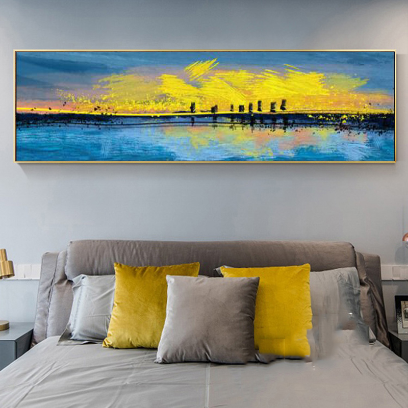 Bedside Painting Landscape Posters Golden Canvas Prints Home Decor Bridge Sunset Mountain Clouds Sky Wall Art For Living Room