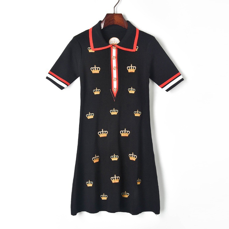 High Quality Womens Dress Designer Spring and Summer New Sexy New Embroidery Temperament Lapel Short Sleeve Knitted Skirt Women' Dress, White
High Quality Womens Dress Designer Spring and Summer New Sexy New Embroidery Temperament Lapel Short Sleeve Knitted Skirt Women' Dress, White