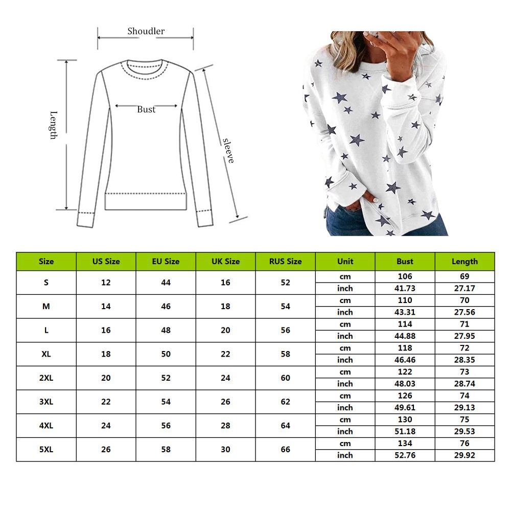 Clothes Women Ropa Mujer Vintage T Shirt Women Round Neck Long Sleeve Star Print Side Split Pullover Sweatshirt Plus Size 210310