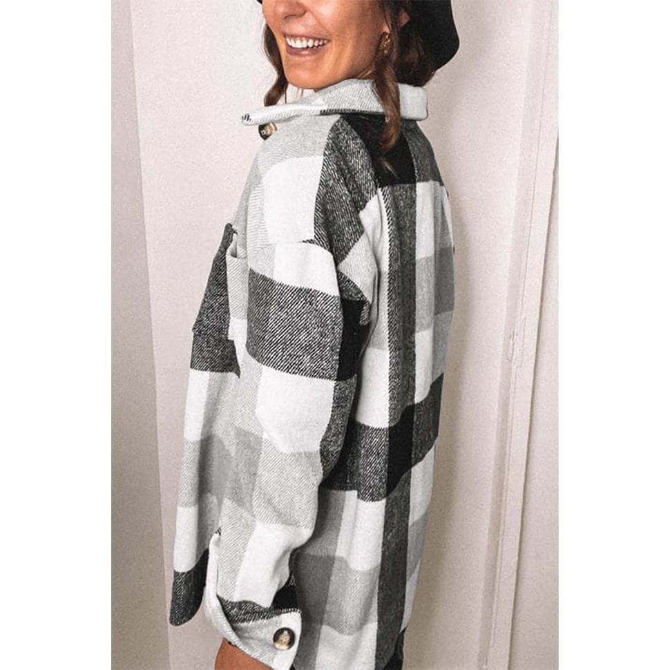 Spring Autumn Women Blouses Long Sleeve Plaid Shirts Flannel Lapel Button Down Shacket Jacket Coats