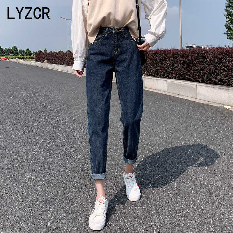 LYZCR Vintage Harem Jeans Woman Loose White Boyfriends For Women Denim Pencil Pants High Waist Mom Fit Femme 210922