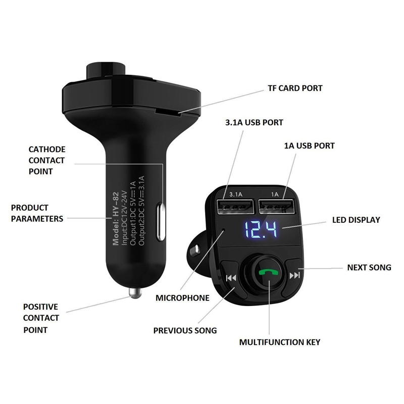 X8 Car FM Transmitter Aux Modulator Bluetooth Handsfree Kit Audio MP3 Player with 3.1A Quick Charge Dual USB Charger