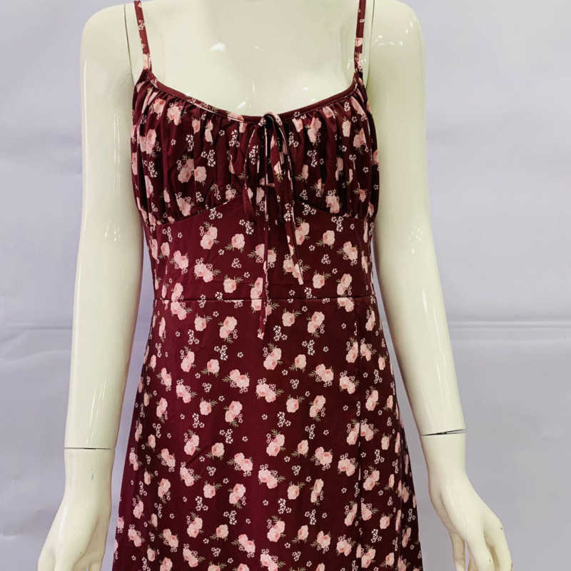 DEAT Women Slim Dress Fashion Spring Summer Ladies Flower Print Sleeveless Sexy Dress HR484 210709