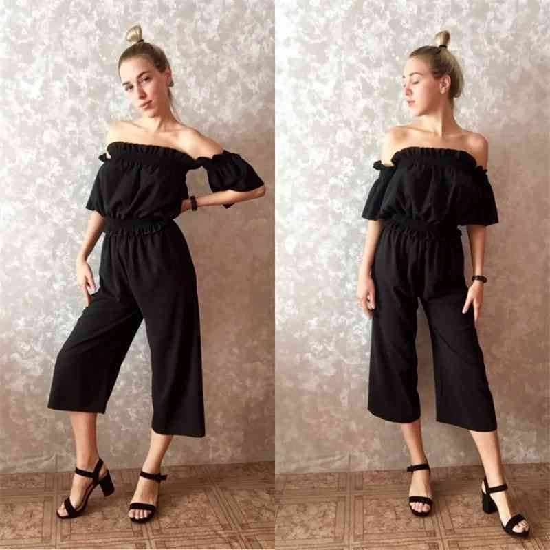 Women's Sets Two Piece Sets Clothe Sexy Slash Neck Crop Top With Loose Pants Suits Summer Woman 2 Pcs Set Feminino 210707