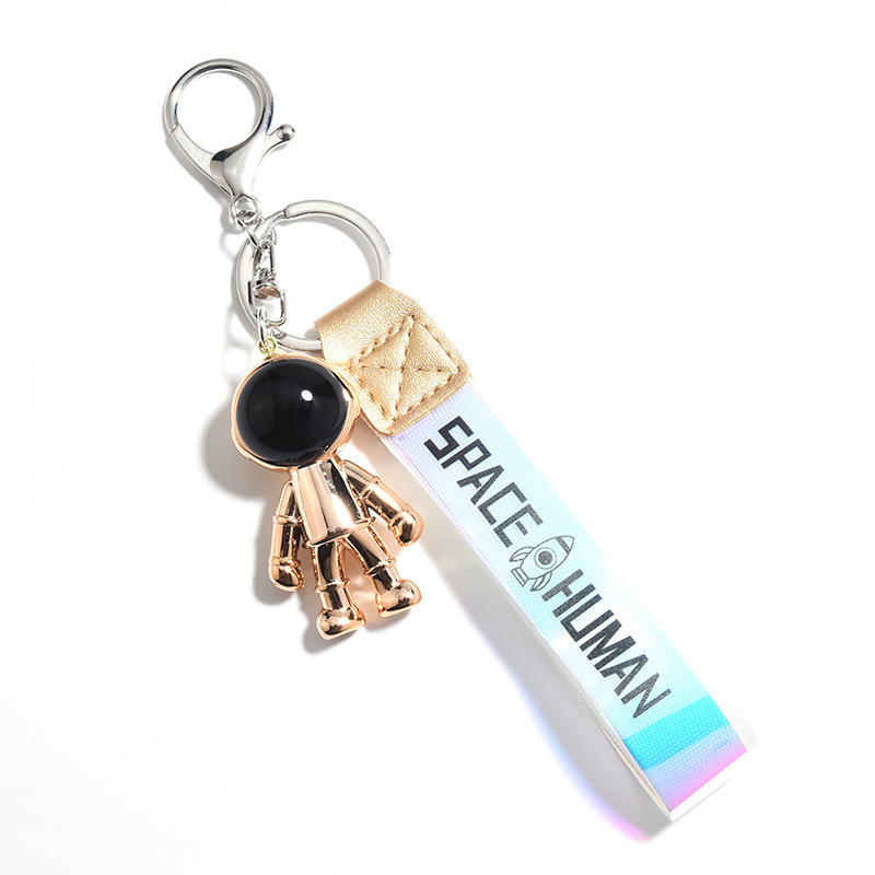 Leather Key Chain Creative Astronaut Charm Robot Men and Women Car Keyfob Ring Personality Astronaut Pendant
