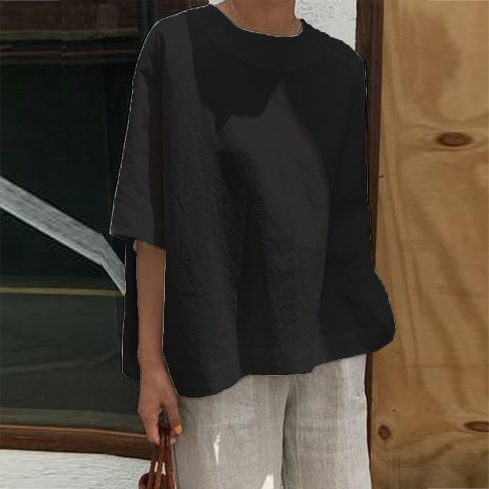 Solid Cotton Linen TShirt Causal ONeck Half Sleeve Shirts Plus Size Loose Women Tee Shirt Simple Women Summer Tops T200614