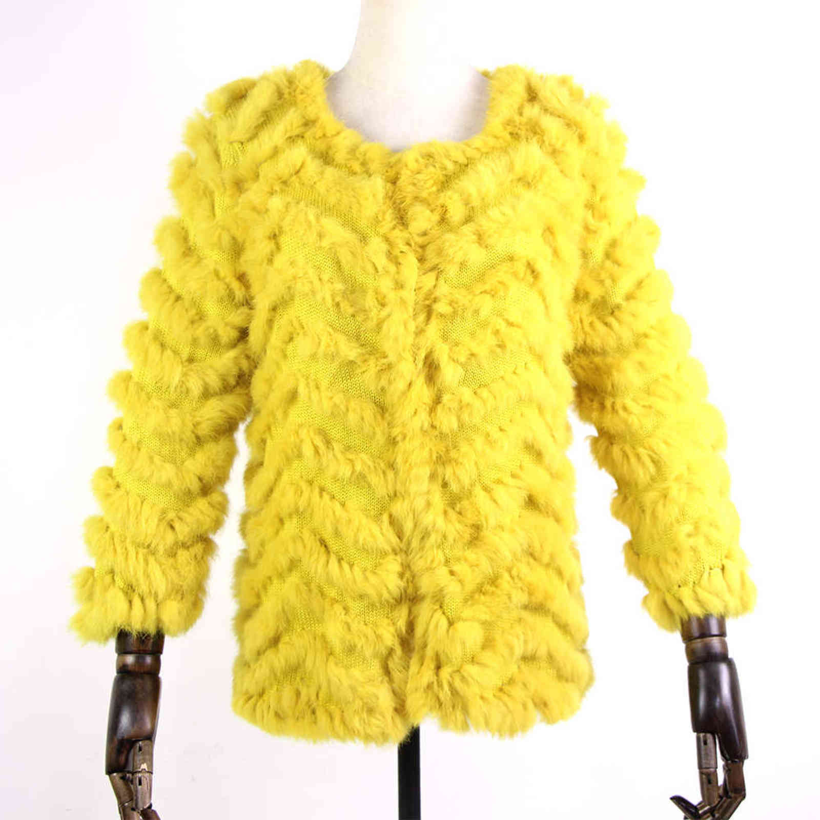 Real Fur Knitted Rabbit Fur coat jacket Fashion stripe sweater Lady Natural Fur Wedding Party Wholesale 211123
