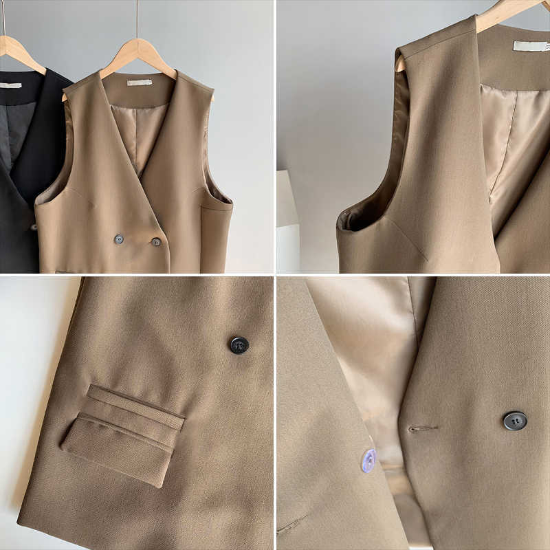 GOPLUS Winter Autumn Women's Vest Korean Style V-neck Open Stitch Vests Coats Womans Chaleco Mujer Abrigos Invierno 210819