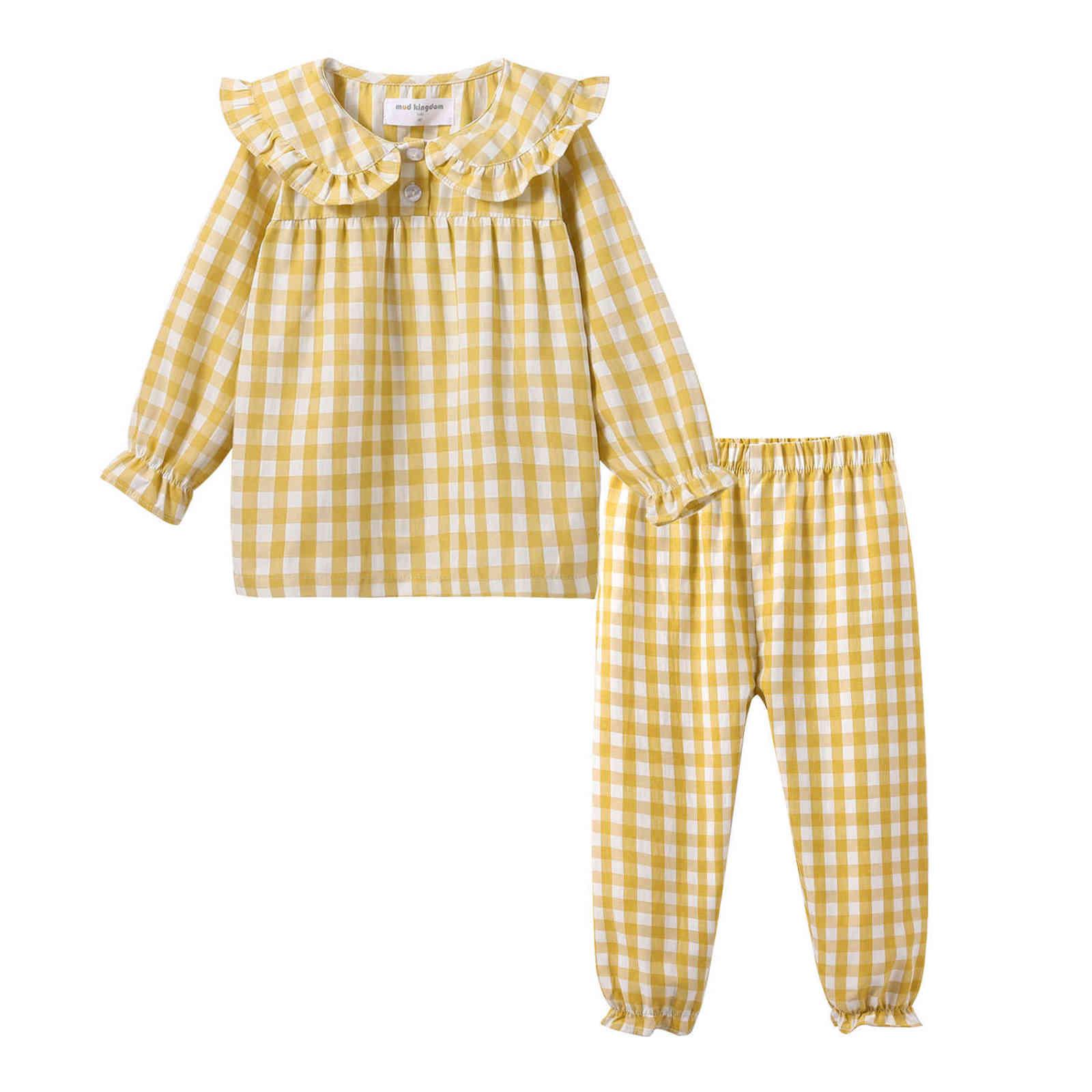 Mudkingdom Girls Pajama Set Peter Pan Collar Cute Plaid Girl Pajamas Suit Homewear Toddler Jammies Sleepwear 211130