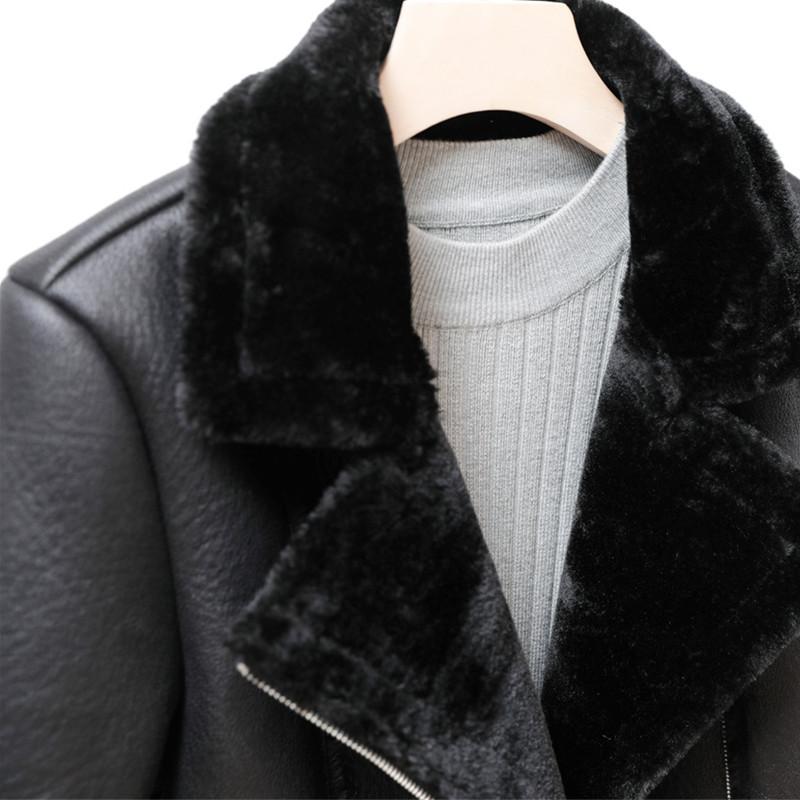 Women's Women's Leather & Faux Shearling Sheepskin Coats Women 2022 Winter Thick Warm Pu Lamb Jacket Black Motorcycle Female Over