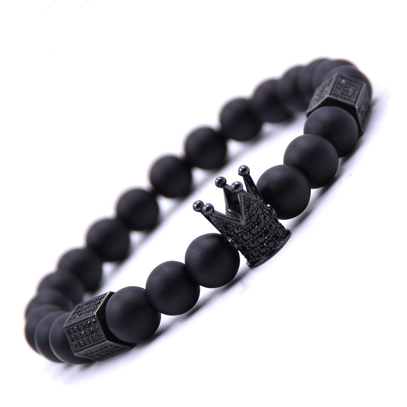 Crown micro inlaid Zircon Bracelet 3 * 6 row hexagonal copper inlaid Zircon Bracelet volcanic stone frosted Bracelet