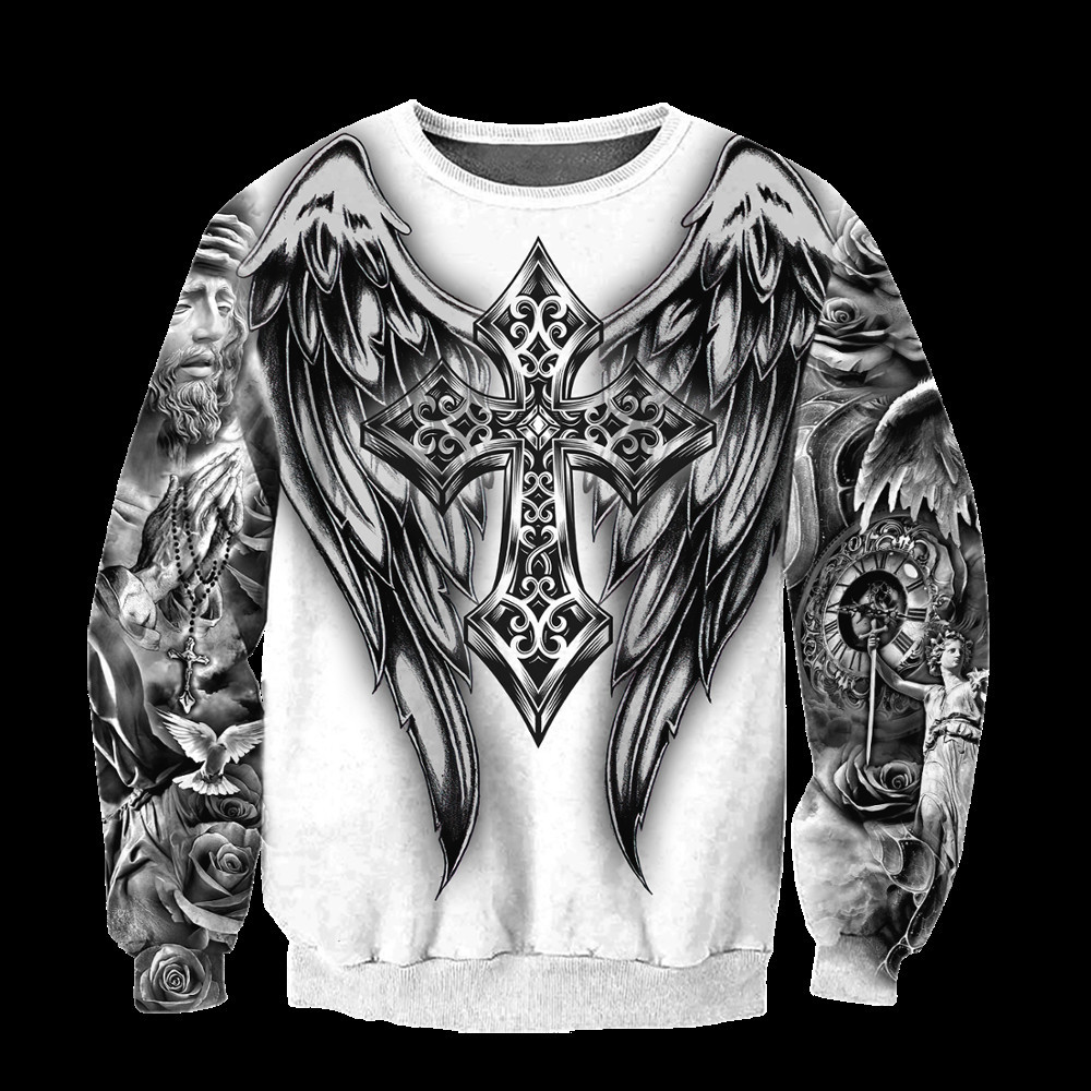 Drop Autumn Hoodies Jesus Tattoo 3D Printed Mens Sweatshirt Unisex Streetwear Pullover Casual Jacket Tracksuits KJ0176 201128