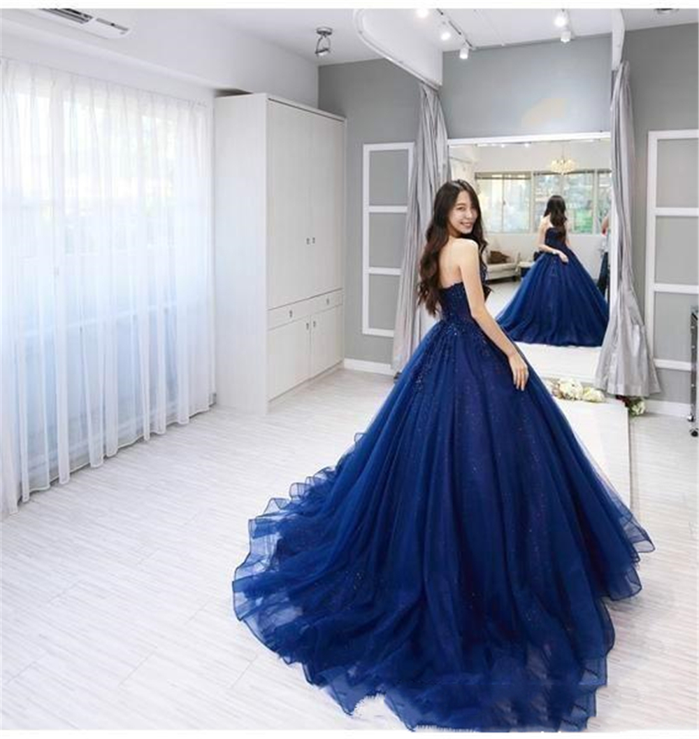 Real Photo Ball Navy Quinceanera Dresses Vintage Lace Applique For 15 Years Pageant Gown