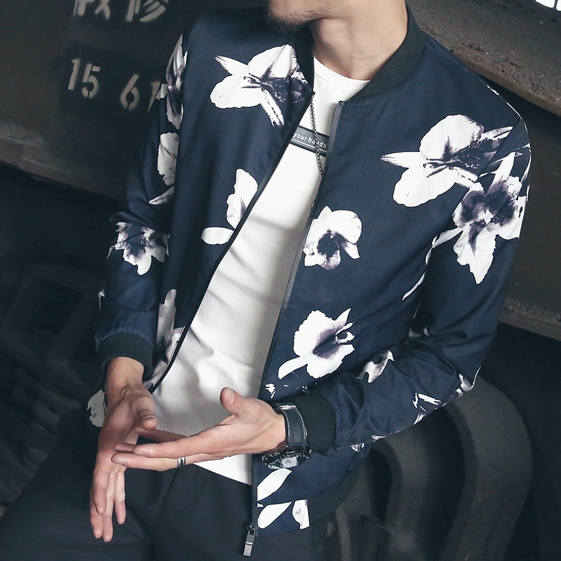 Spring Autumn Hip Hop Jacket Men Slim Fit Flowers Pilot Bomber Jacket Men's Stand Collar Coats Male Clothing USA Size 5XL T200319