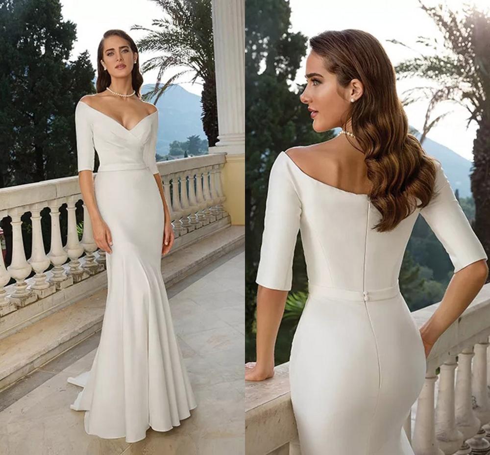 2021 New Simple v Neck Off the Shoulder Mermaid Wedding 2021ivory/white Half Sleeves Bride Long Es Robe De Mairee T246, Black
2021 New Simple v Neck Off the Shoulder Mermaid Wedding 2021ivory/white Half Sleeves Bride Long Es Robe De Mairee T246, Black