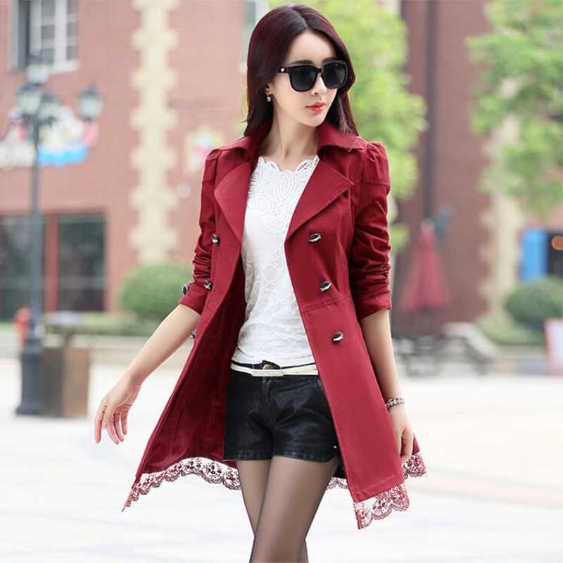 Spring/autumn Coat Women Long Sleeve Trench Lace For Plus Size Feminino 210820