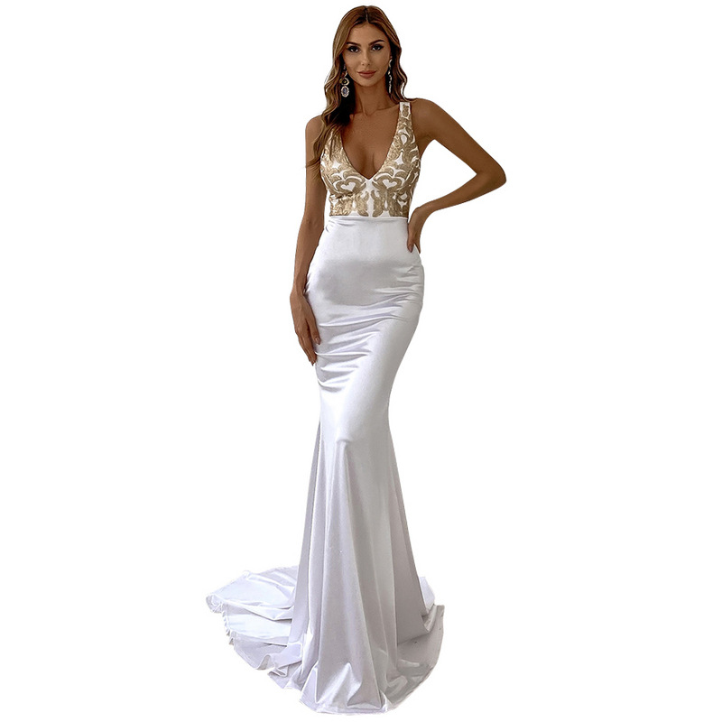 Sexy Prom Dresses Deep V-neck Spaghetti Back-less Custom made Satin Fabric Applique Formal Evening Dress Robes De Mariée