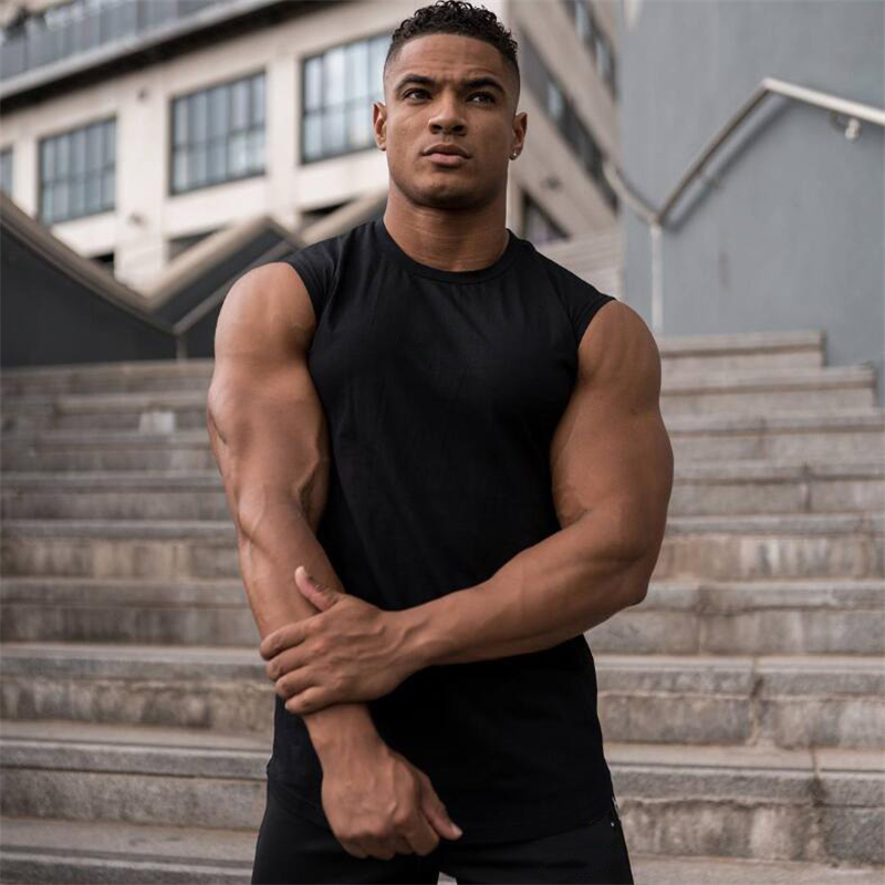 Men's Compression Sleeveless Tight Shirt Fitness Mens Blank Tank Top Workout Vest Cotton Muscle Tank Top Gyms Cothing 210308