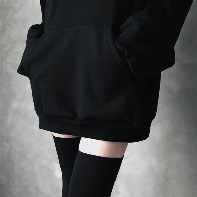 Fall Spring Women Letter Sweatshirts High Street Harajuku Cute Hoodies Punk Gothic Devil Horn Chic Hooded Pullover Loose Sweat 201102