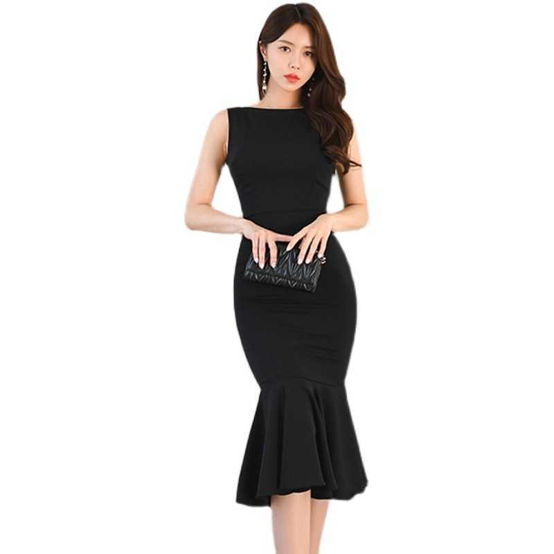 Korea Summer Party Black Bodycon Dress Elegant Slim Sexy Fishtail es Tank Women Tops Clothes Vintage V0CF 210603