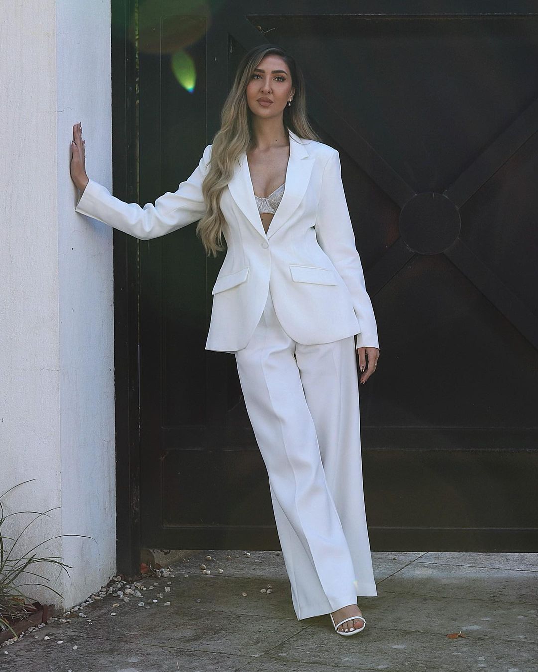 White Bridal Women Blazer Pants Suits Slim Fit Office Lady Party Prom Jacket Red Carpet Leisure Outfit Coat ( Jacket+Pants)
