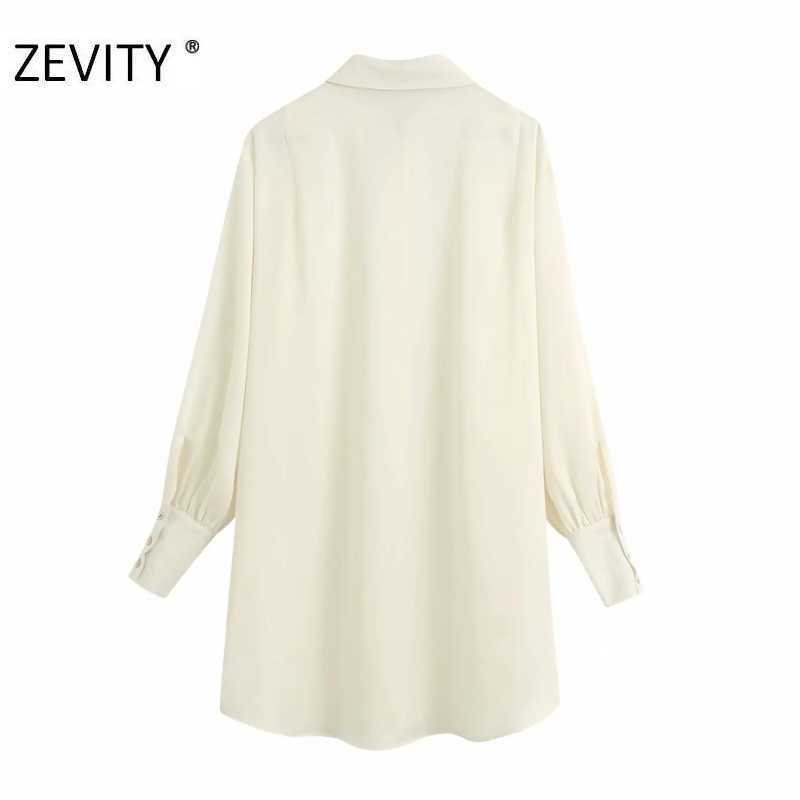 Zevity women fashion solid color single breasted long smock blouse office ladies pleat long sleeve shirt chic blusas tops LS7199 210603