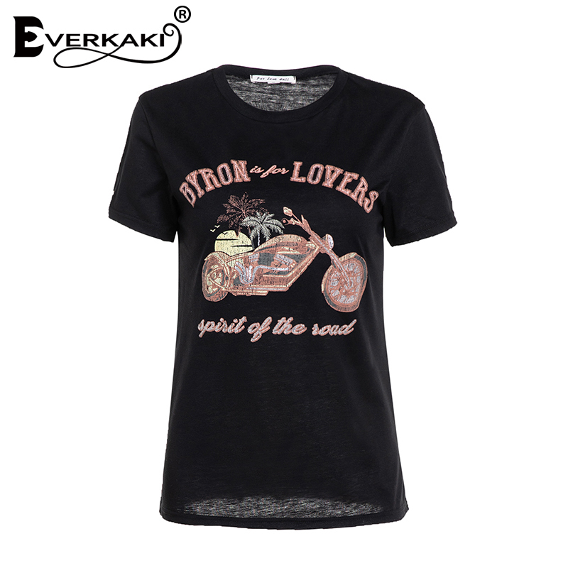 Everkaki Vintage T shirt Women Motorcycle Pattern Retro T Shirt Tees&Tops Short Sleeve Boho Print Tee Shirt Summer T200110