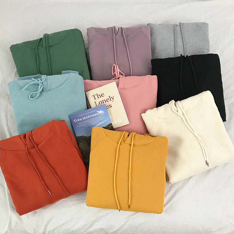 9 colors autumn and winter loose solid color long-sleeve pullover thick sweatshirts womens hoodies womens (F3606) 201112