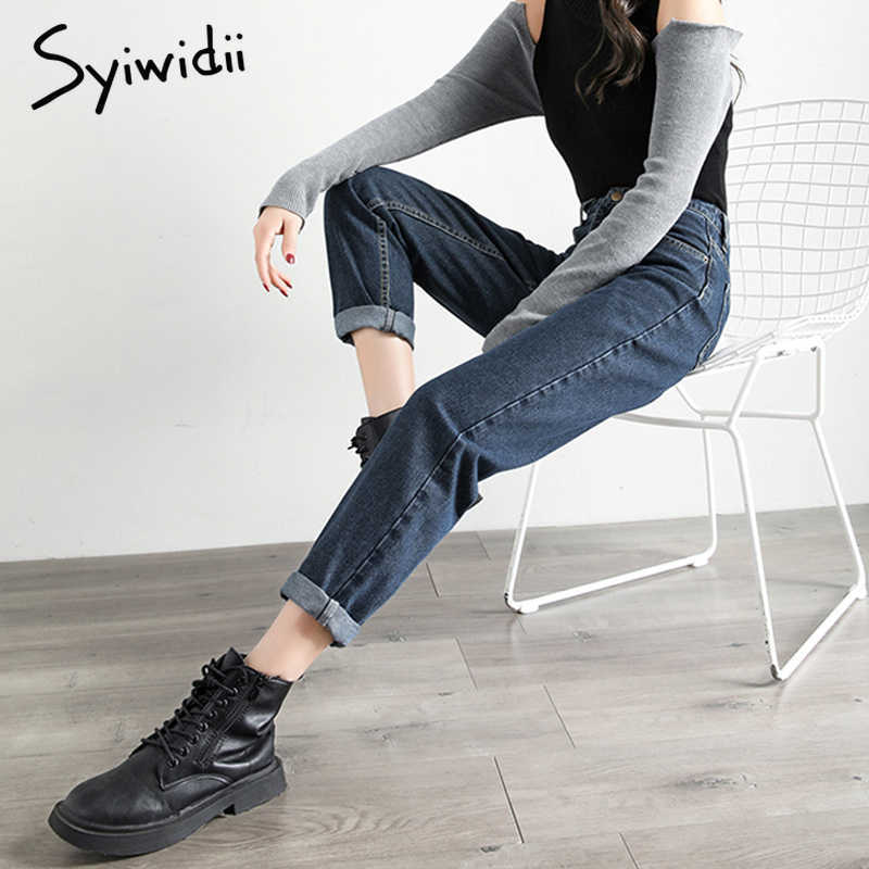 gray blue high waist jeans woman street style cotton mom jeans no stretch women boyfriend jeans vintage harem pants 210730